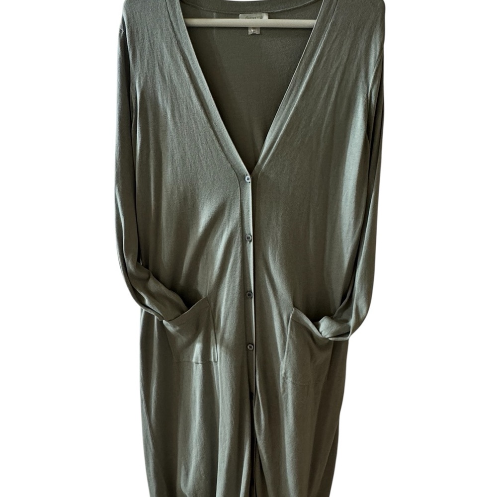 Garnet Hill Sage Green Knit Sweater Long Cardigan #Layer #linen Size M Women